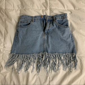 Denim fringe skirt